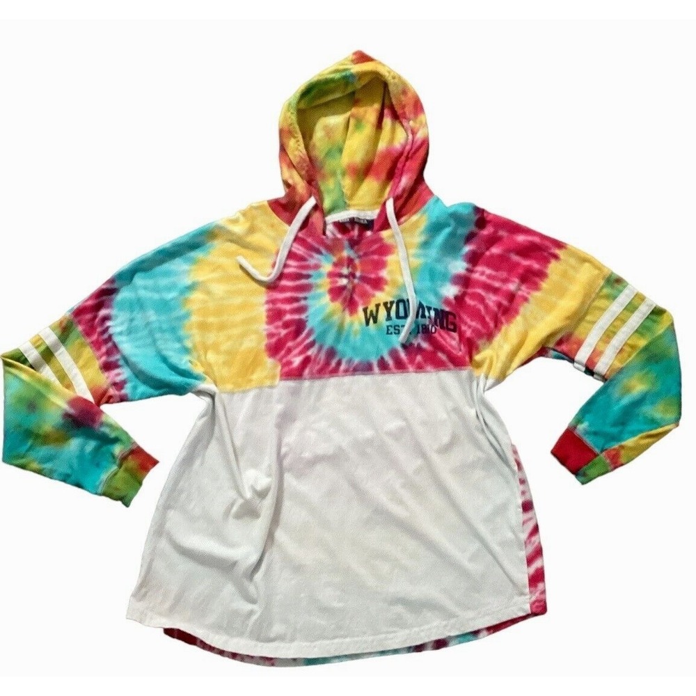 Basix‎ of America Colorful Spin-Art/Tie Dye Wyoming Hoodie Sz L 142G